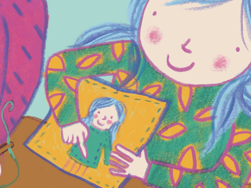 Illustration of a girl holding a book